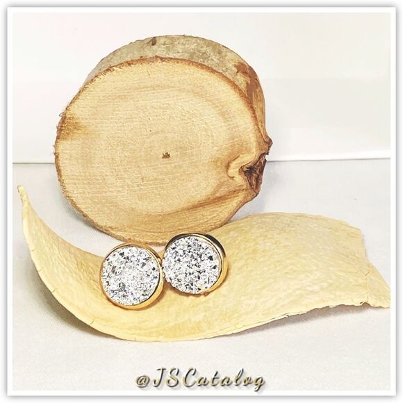 Silver Chunky Druzy on Gold Plated Posts 12mm - Picture 2 of 3